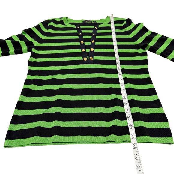 Carlisle Silk Blend Long Sleeve Green Black Stripe Women's Sweater Blouse Size L - Picture 7 of 7